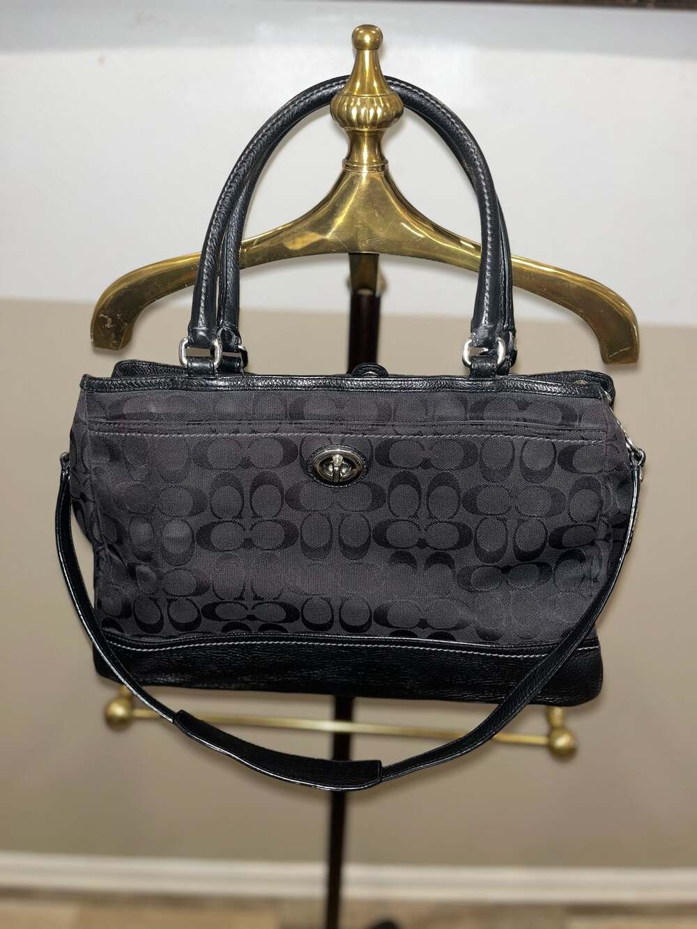 Coach Signature Black Canvas and Leather Satchel Handbag